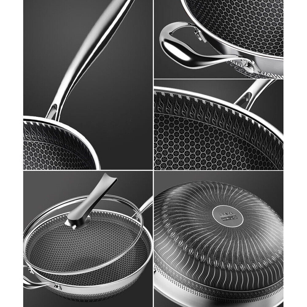 Double Sided Non-stick Frying Pan Stainless Wok with Glass Lid D909