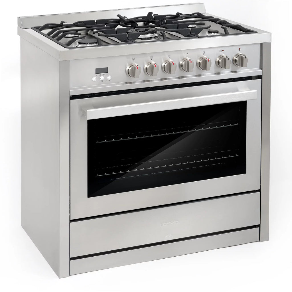 2 Piece Dual Fuel Range and Wall Mount Range Hood Kitchen Appliance Package O7521