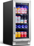 15 Beverage Refrigerator 80 Cans Glass Door Lock T5462