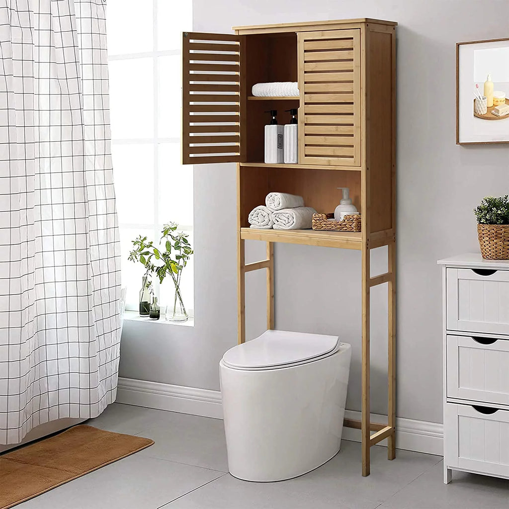 Bamboo Over-The-Toilet Storage Cabinet with Shelf and Cupboard A8190