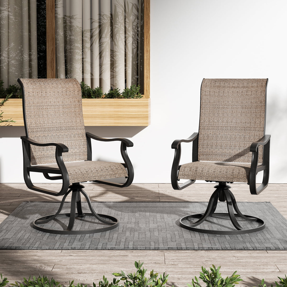 Khaki Swivel Outdoor Chairs Set of 2 G61632