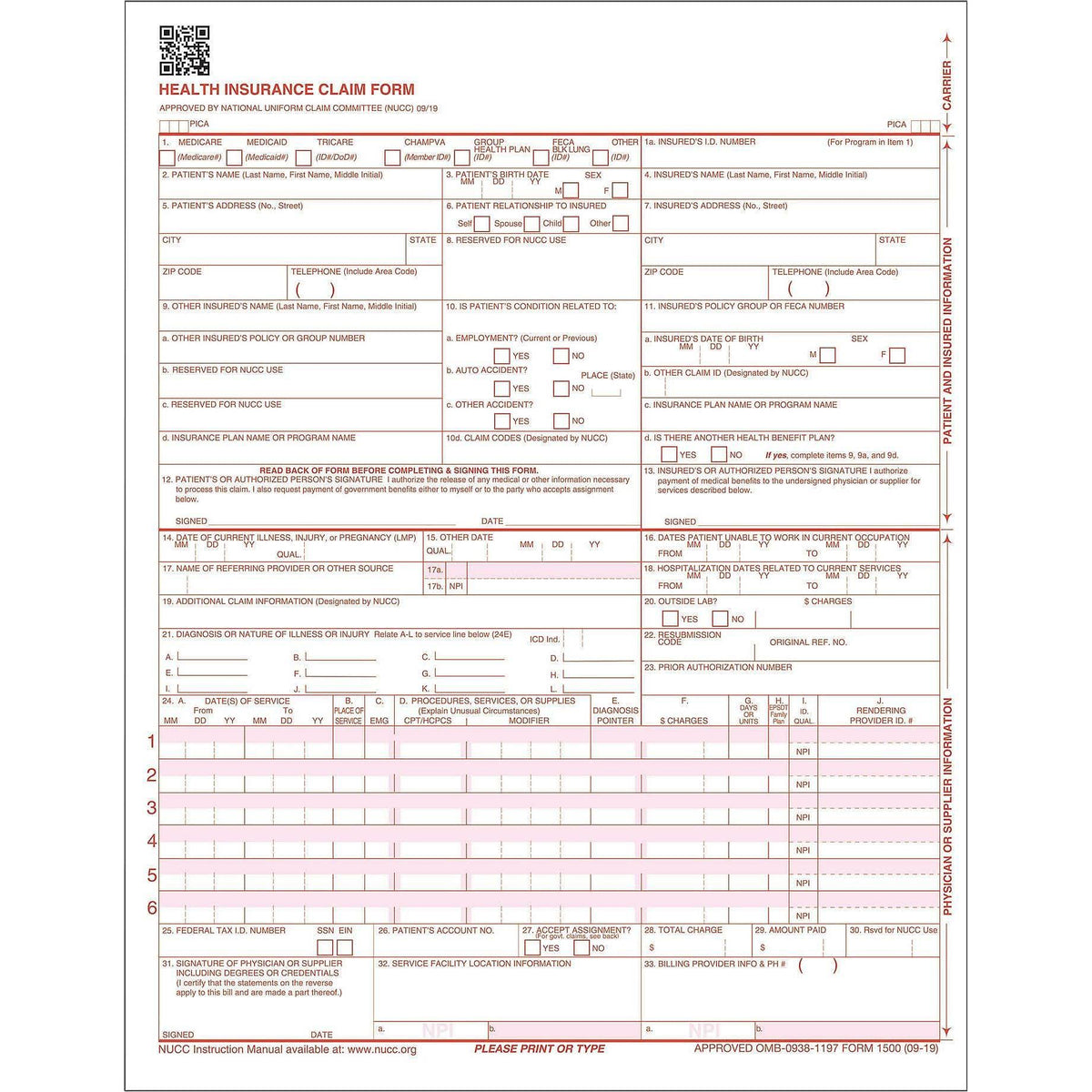 CMS-1500 Health Insurance Claims 2500/Pack H795544