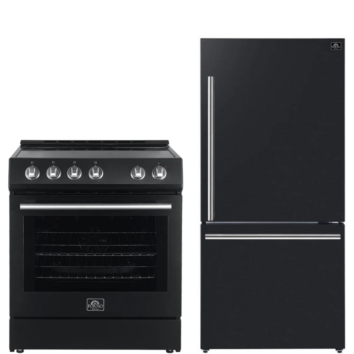 30 Electric Range and Refrigerator in Black with Silver Handles Y82066