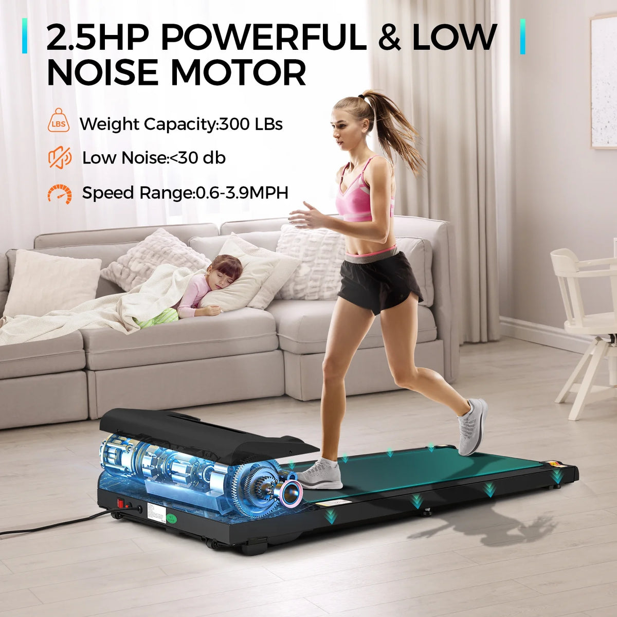 Walking Pad Treadmill 2.5HP Electric Running Machine with LED Display B70162