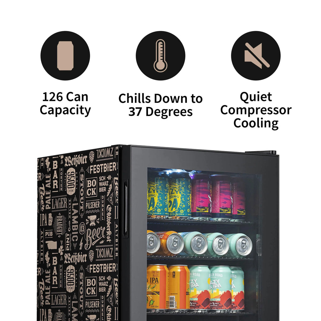 Beverage Refrigerator Cooler 126 Cans Glass Door I2813