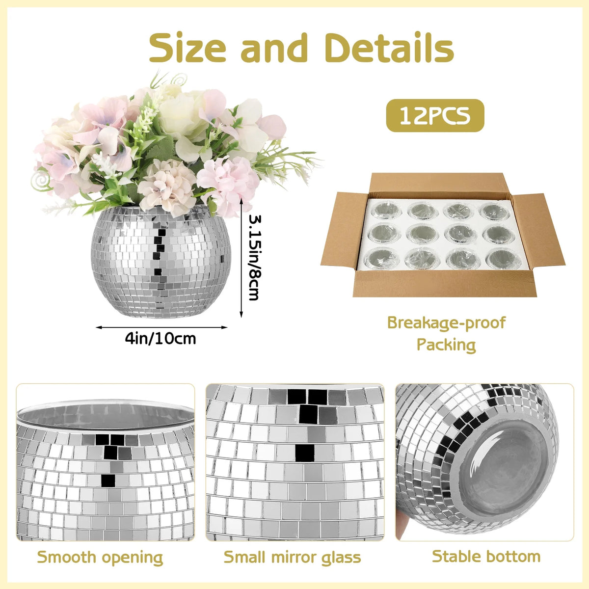 12 Pcs Silver Disco Ball Glass Vase C445