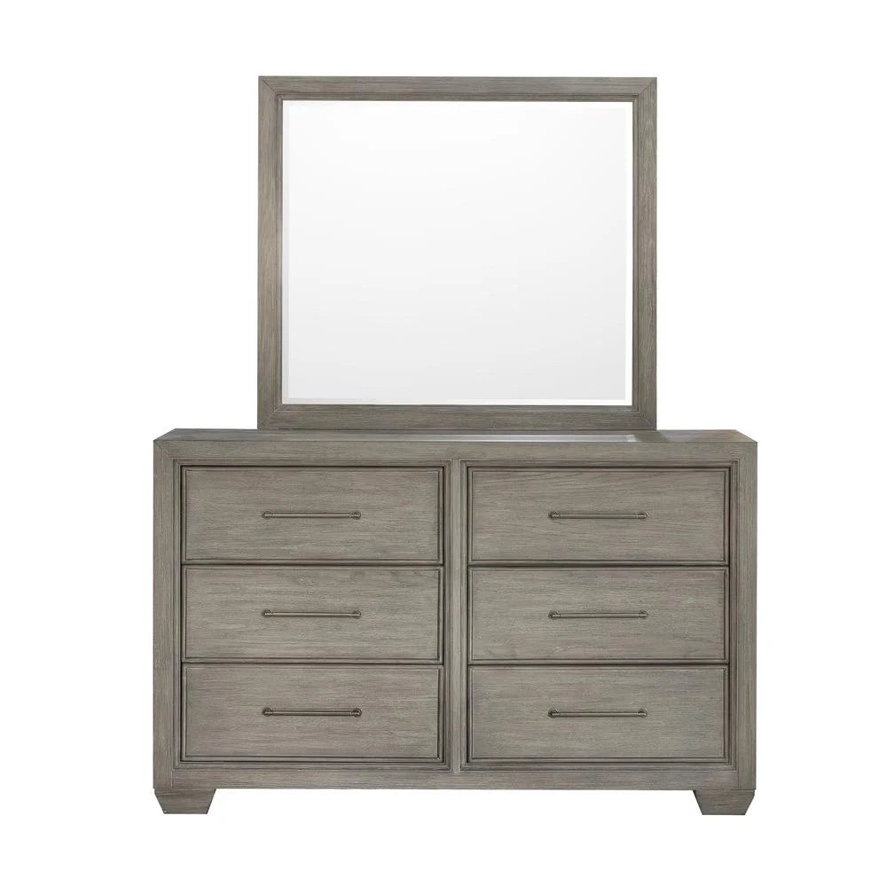 Solid Wood 6 Drawer Dresser with Mirror in Dove Gray W85911