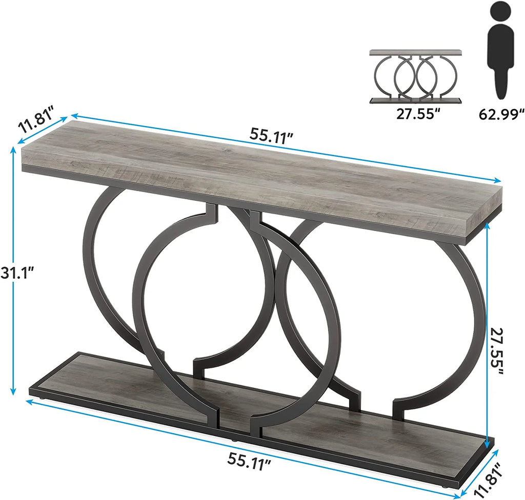 55" Console Sofa Table with Geometric Metal Frame N8335