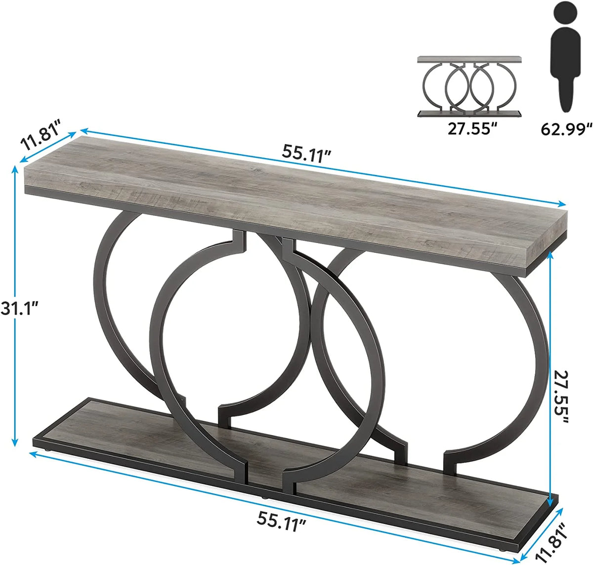 55" Console Sofa Table with Geometric Metal Frame N8335