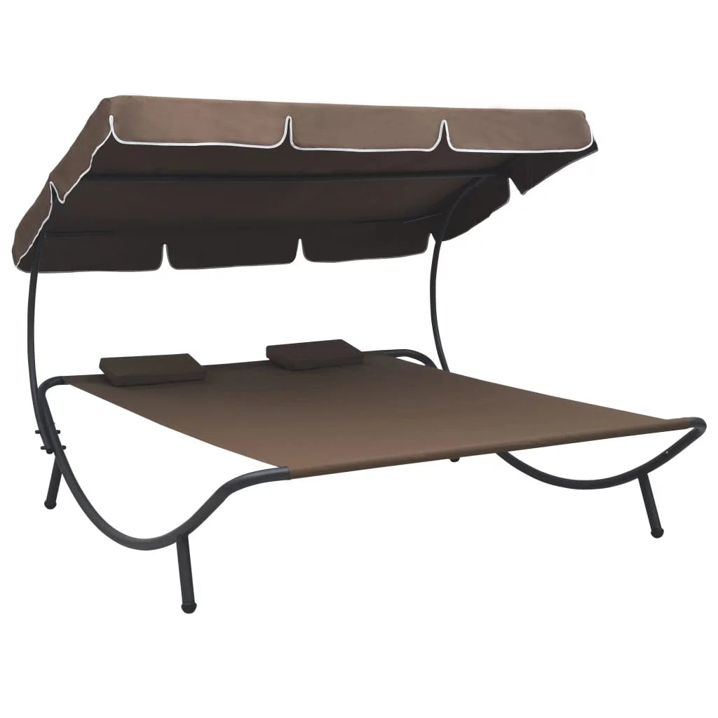 Outdoor Bed with Canopy and Pillows Brown N46931