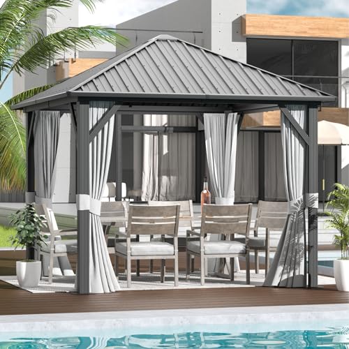 10' X 12' Aluminum Hardtop Gazebo with Galvanized Steel Double Roof F278269