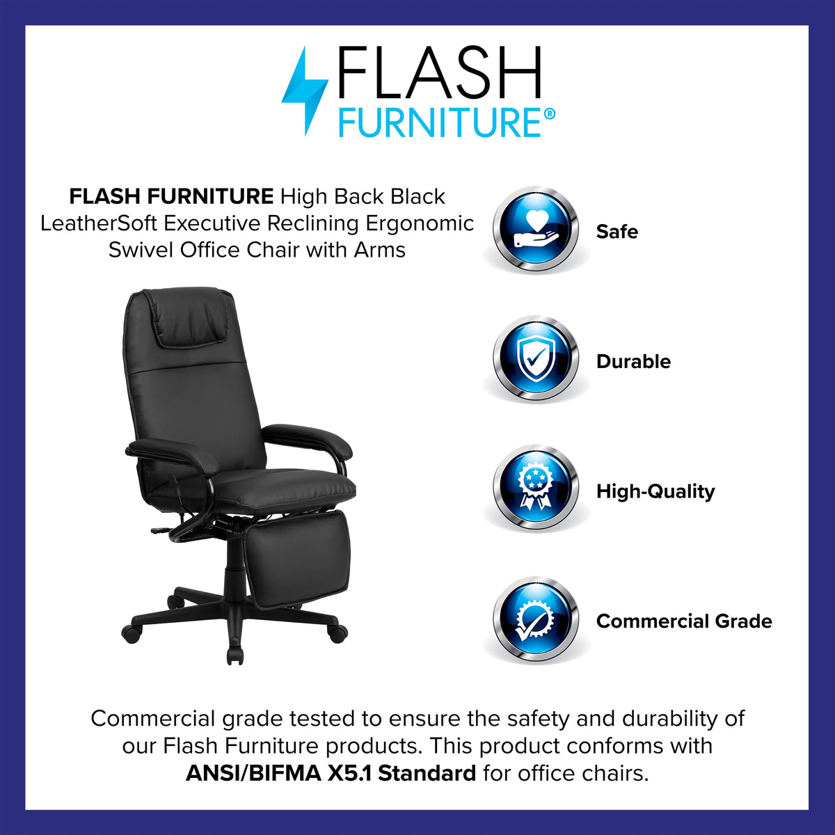 High Back Black LeatherSoft Executive Reclining Ergonomic Swivel Office Chair with Arms F548
