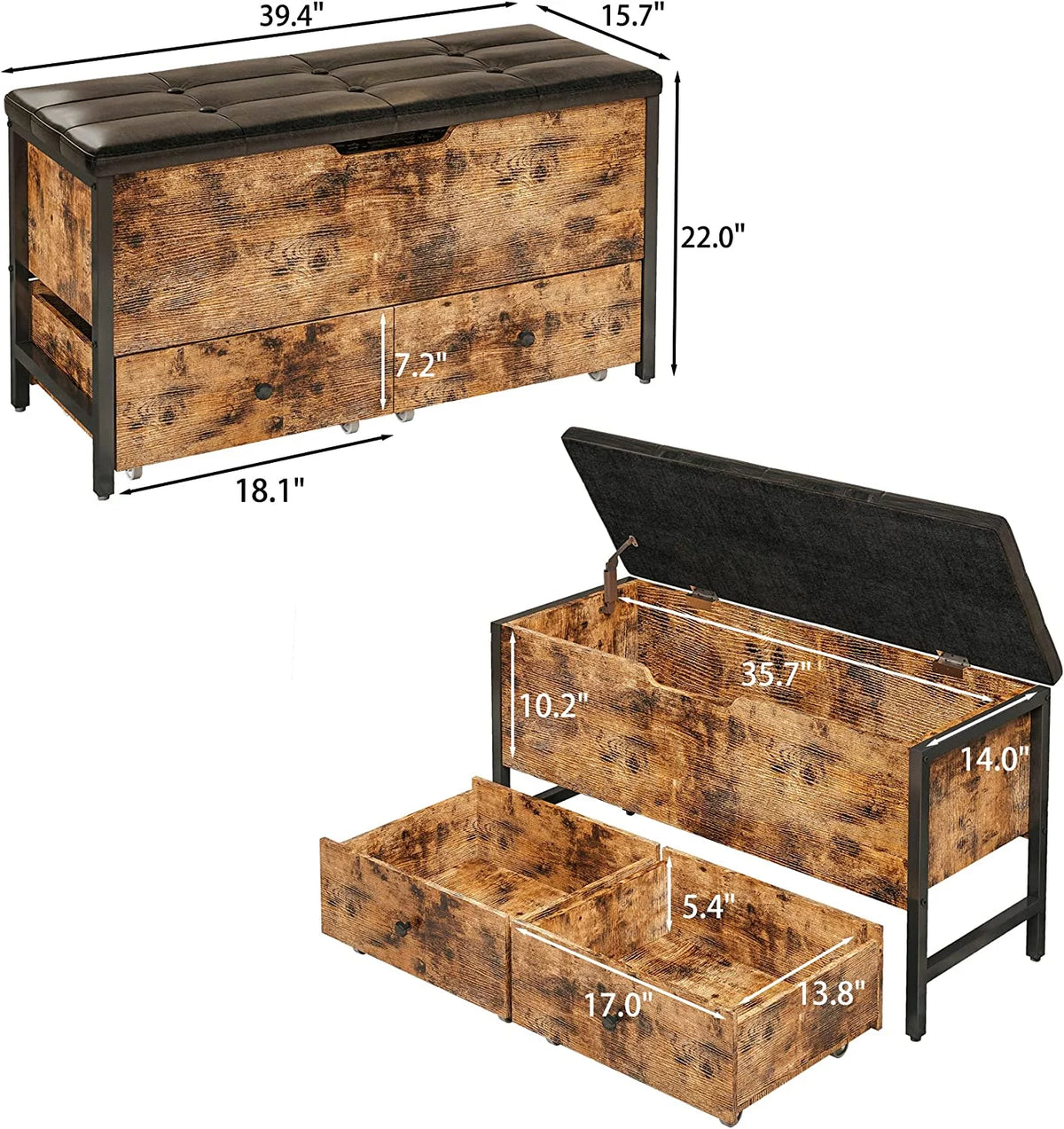 Vintage Brown and Black Ottoman Bench P517764