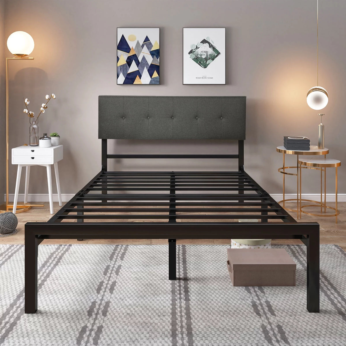 Queen Upholstered Platform Bed Frame with Adjustable Headboard L122509