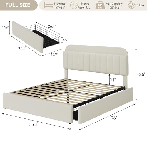 Beige Boucle Upholstered Twin Platform Bed with 2 Drawers U879511