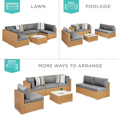 7-Piece Wicker Outdoor Sectional Set with Pillows and Coffee Table D7810