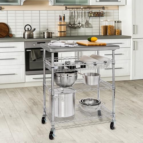 Stainless-Steel Top Work Table Island Utility Cart Prep Station R217