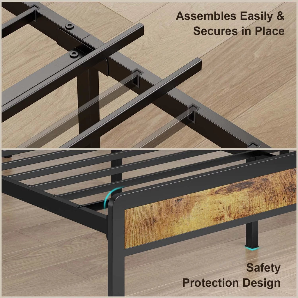 King Size Metal Bed Frame with Storage Headboard T5287