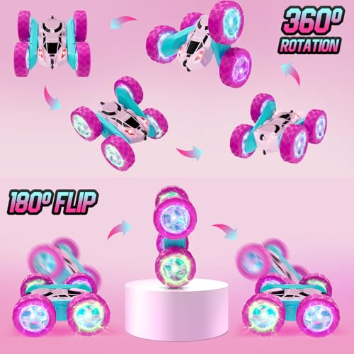 Remote Control Car Double Sided 360° Rotating 4WD Rechargeable Green L7722