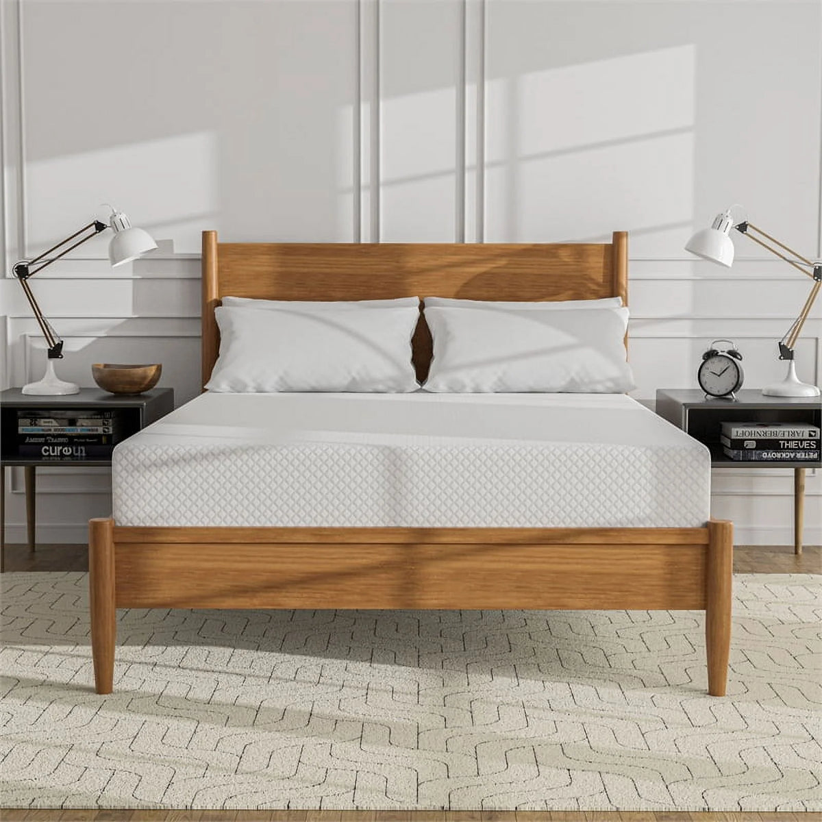 Solid Wood Queen Platform Bed with Memory Foam Mattress I823