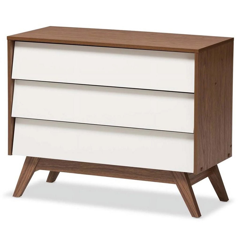 White and Walnut 3 Drawer and 4 Drawer Chest Set Z325