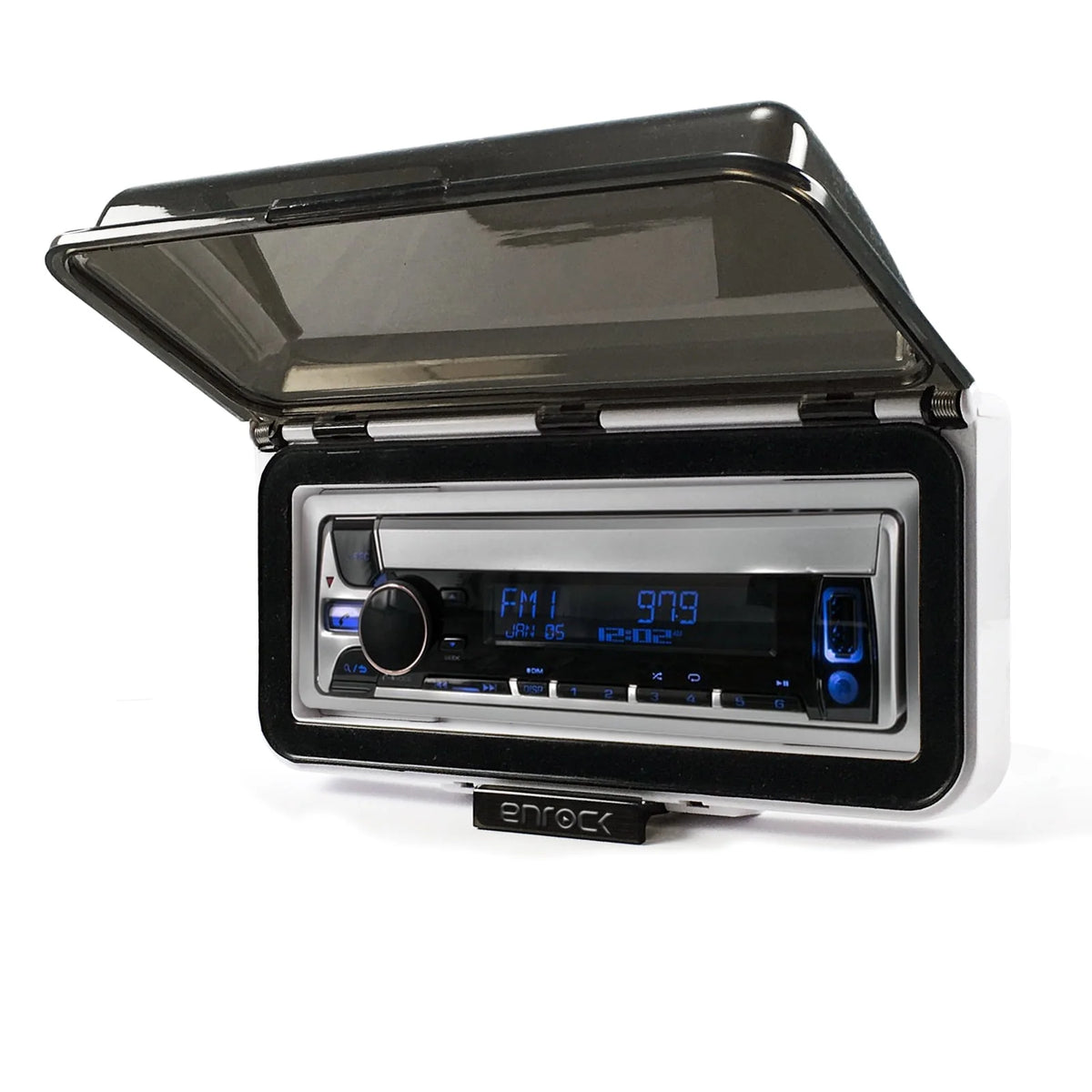 Single DIN Marine Bluetooth AM/FM Radio Stereo Receiver with Dash Protector and Antenna Y455016