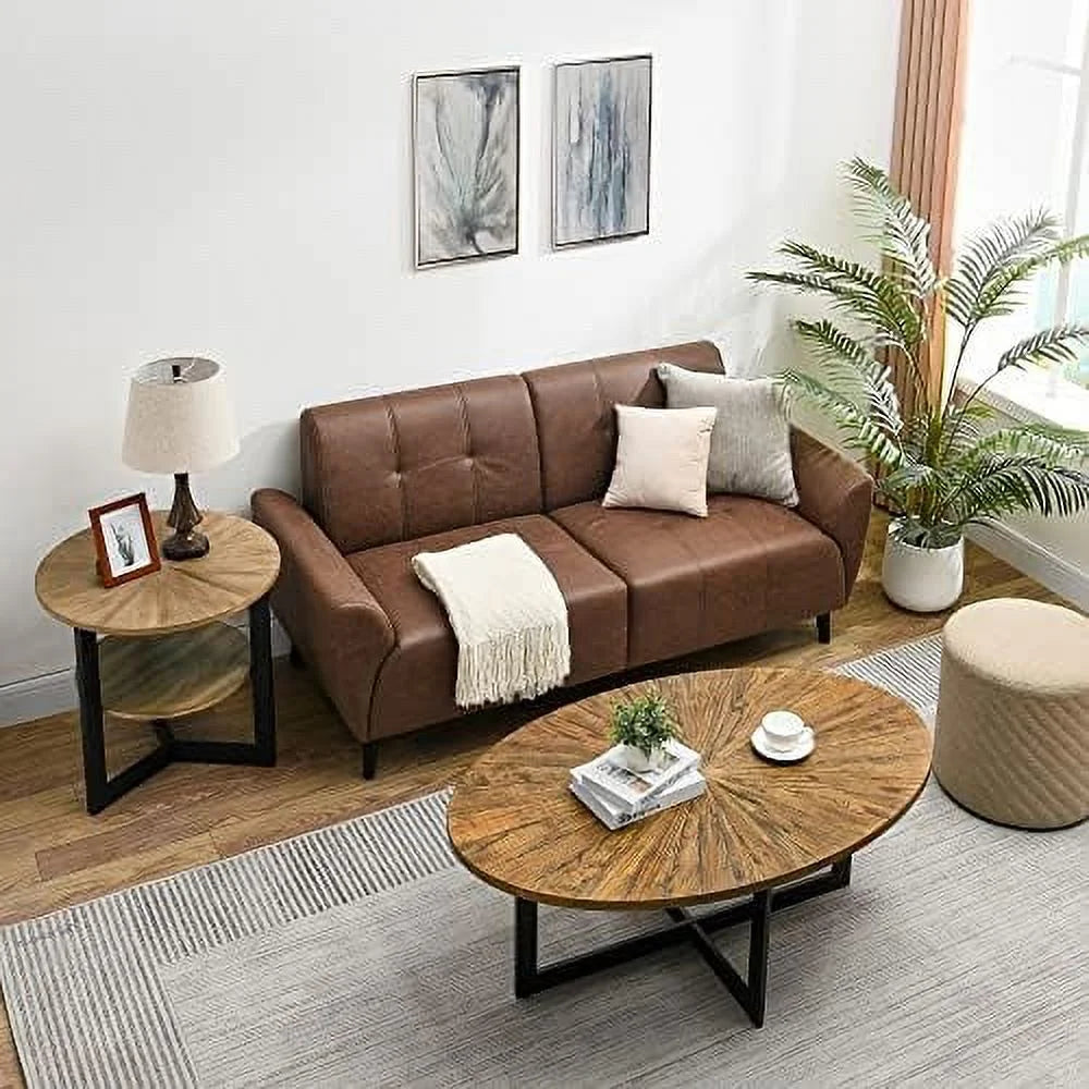 Solid Wood Oval Coffee Table with Cross Metal Legs R826