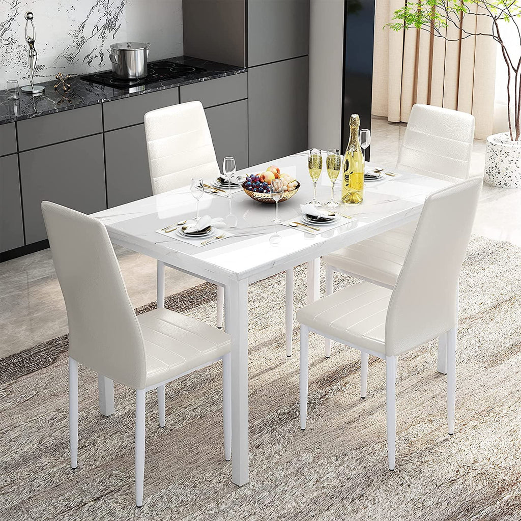 5 Pieces Dining Table Set with Faux Marble Top and 4 Chairs R949910
