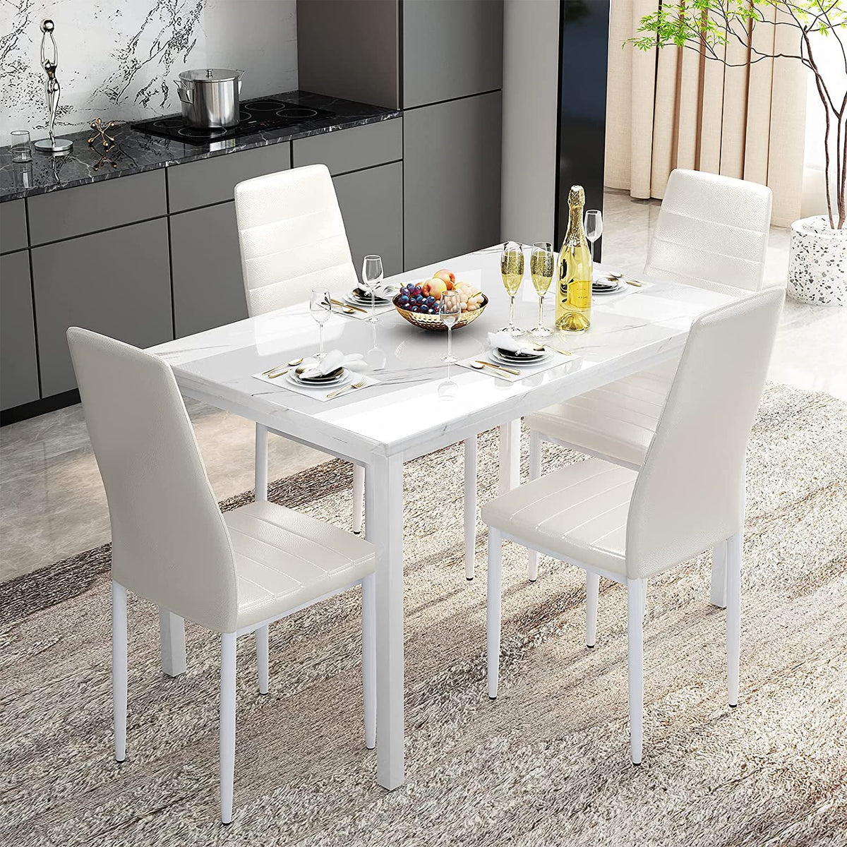 5 Pieces Dining Table Set with Faux Marble Top and 4 Chairs R949910