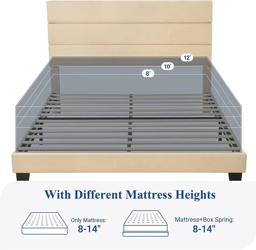 Queen Size Fabric Upholstered Platform Bed Frame F409470