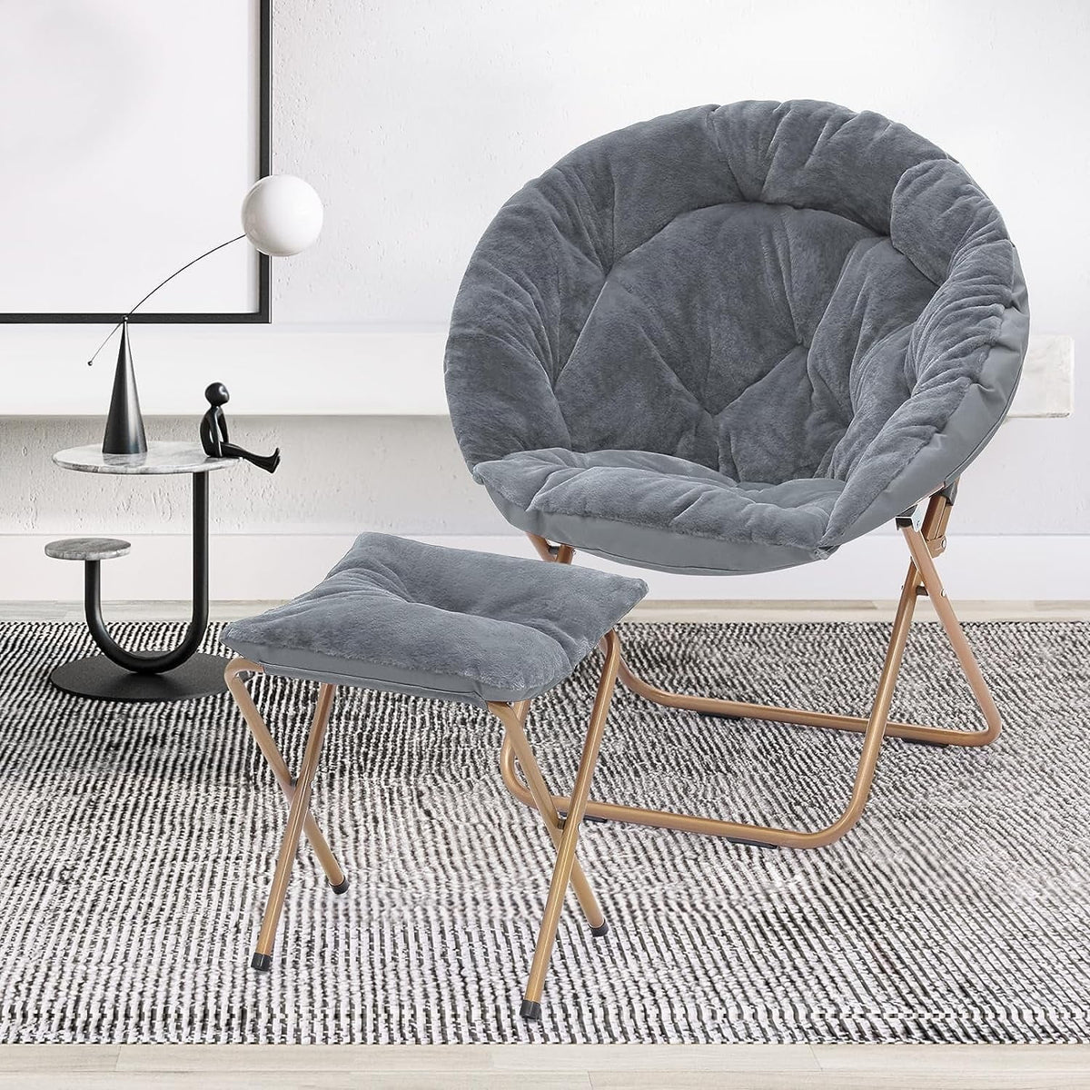 Oversized Foldable Saucer Chair with Ottoman J6561