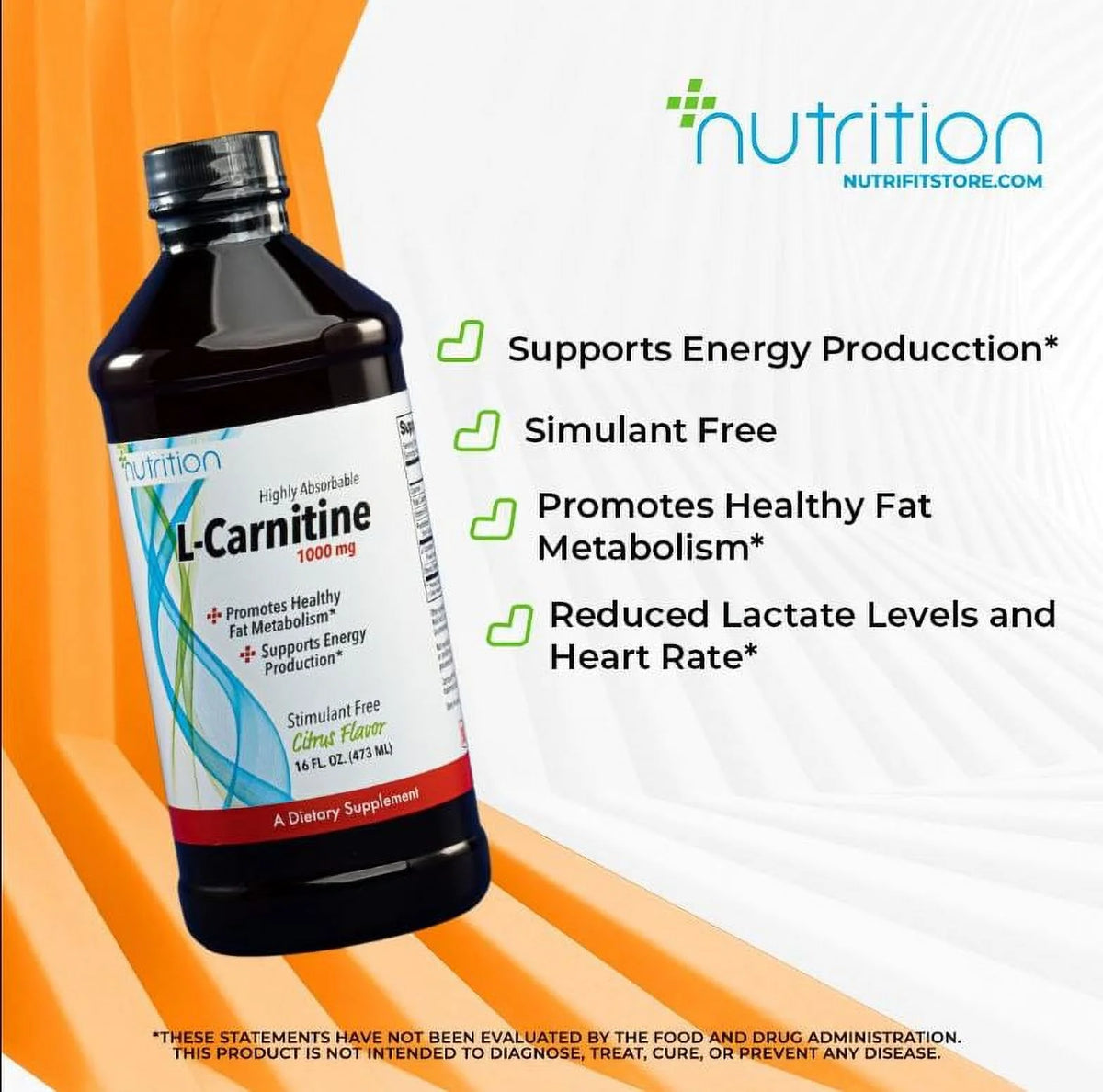 L-Carnitine 1000MG Vitamin B6 Citrus Flavor 16 Oz H432