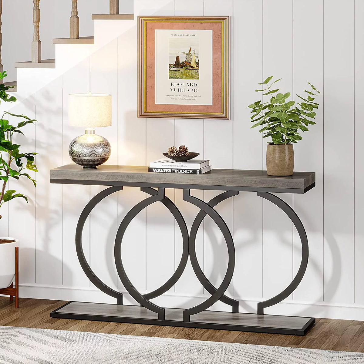 55" Console Sofa Table with Geometric Metal Frame N8335