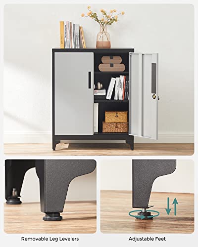 Grey Metal Storage Cabinet with Doors and Shelves U903226