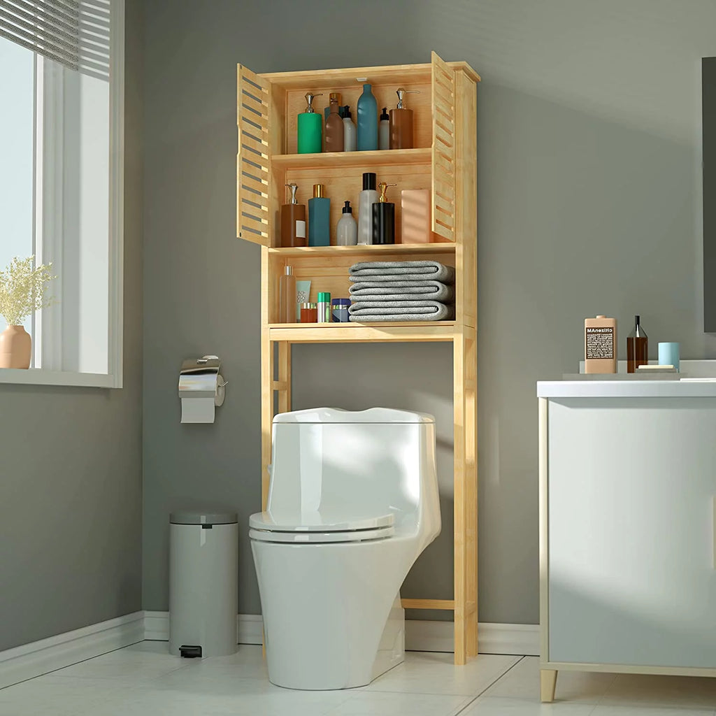 Bamboo Over-The-Toilet Storage Cabinet with Shelf and Cupboard A8190