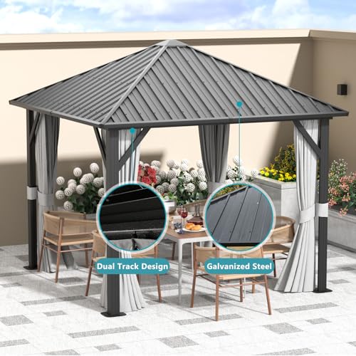 10' X 12' Aluminum Hardtop Gazebo with Galvanized Steel Double Roof F278269