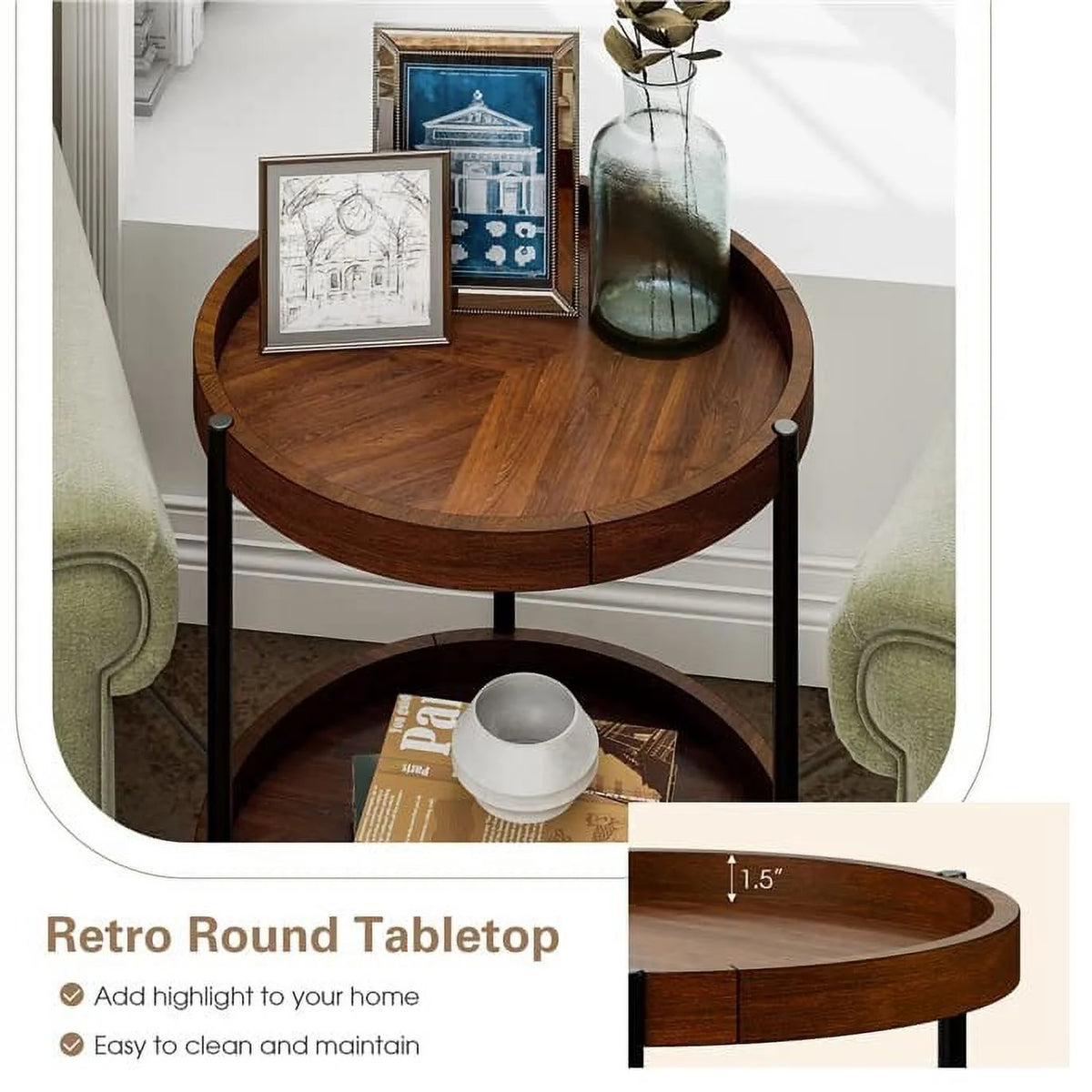 Round 2-Tier Side Table with Bottom Shelf V649916