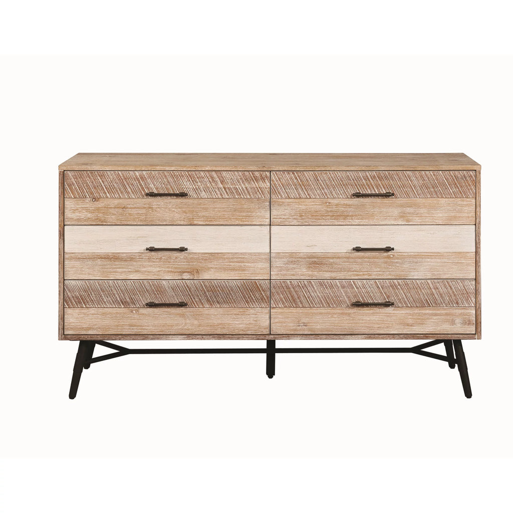 Brown and Black Six Drawer Wooden Dresser M423170