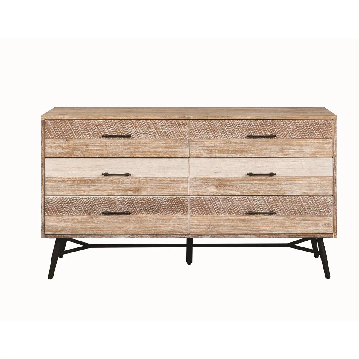 Brown and Black Six Drawer Wooden Dresser M423170