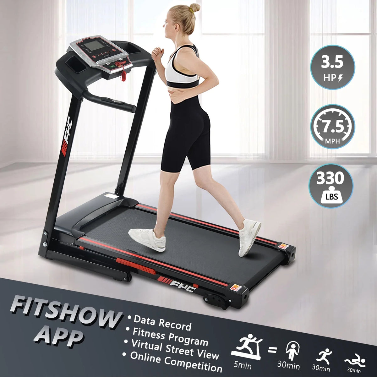 3.5HP Folding Incline Treadmill 330 LB Capacity T6842