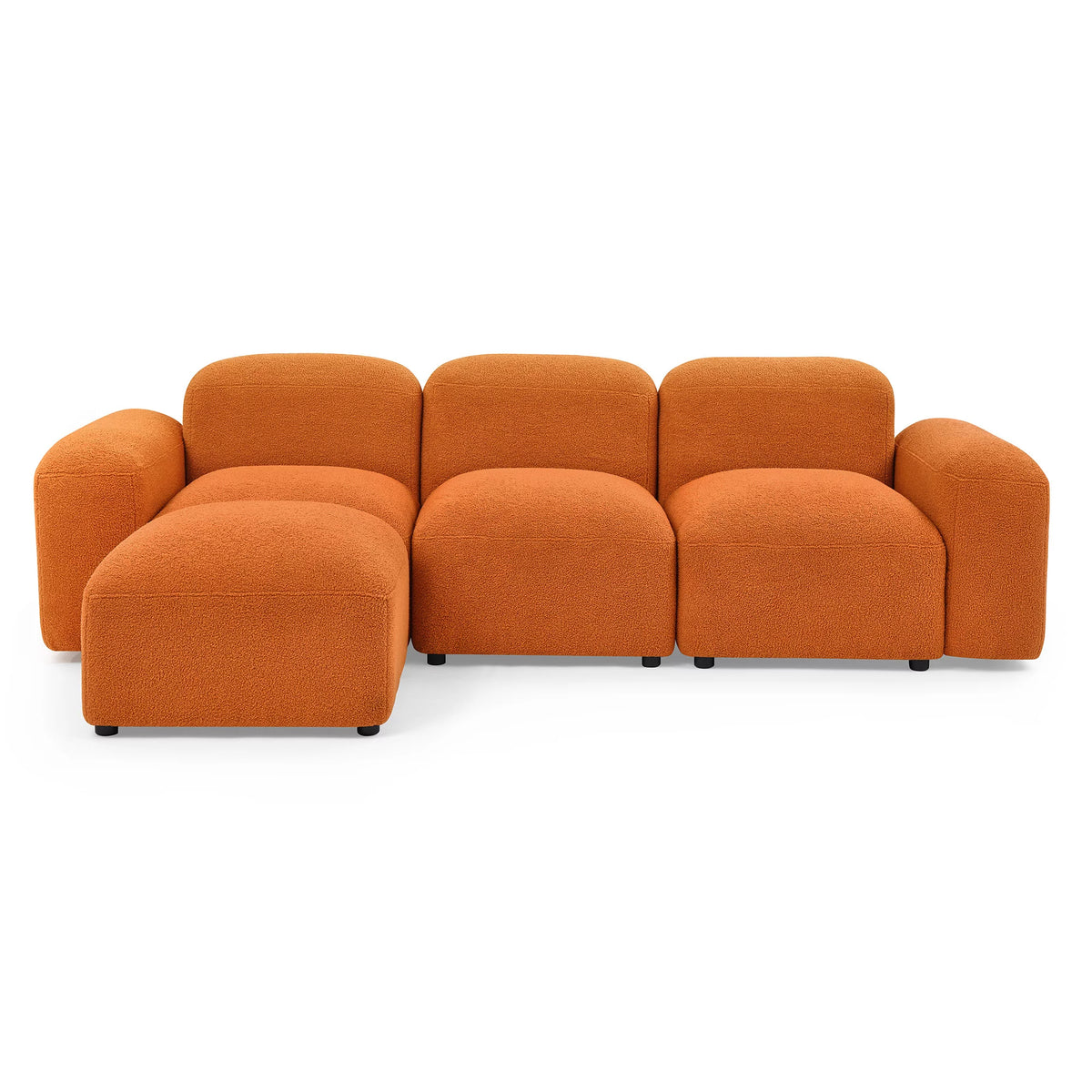 L-Shape Modular Sectional Sofa with 2 Pillows Teddy Fabric Orange Y32455