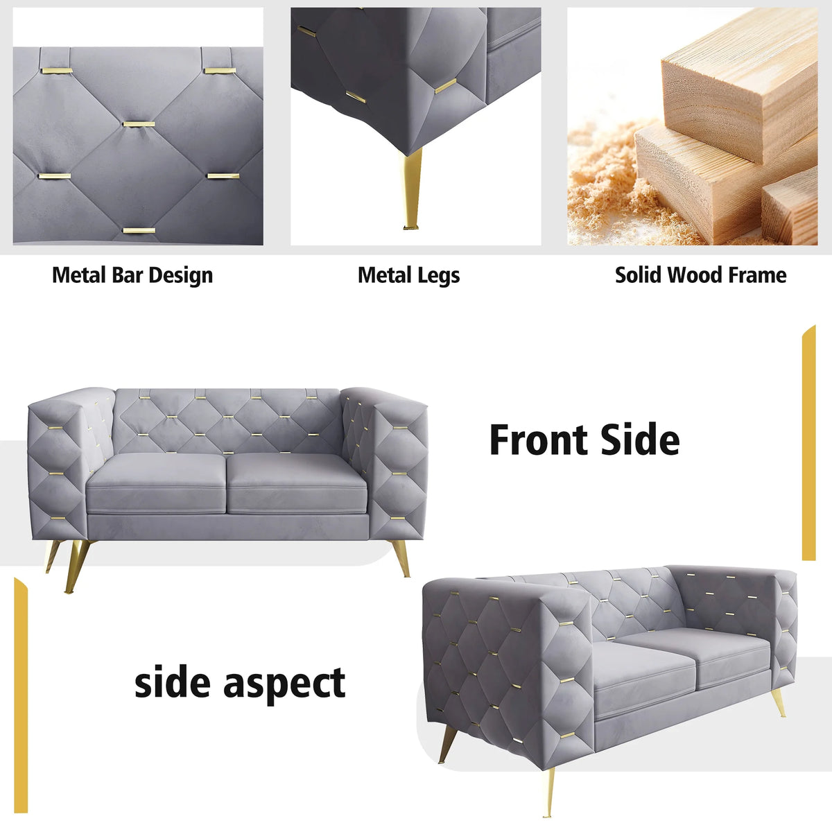 3 Piece Gray Velvet Sofa A575