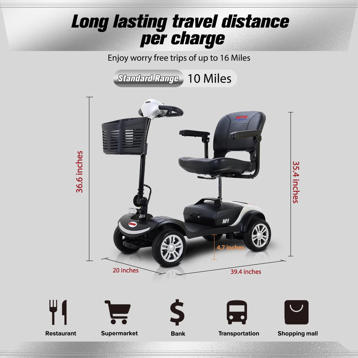 Powered Folding Mobility Scooter with Basket & Headlight C6977