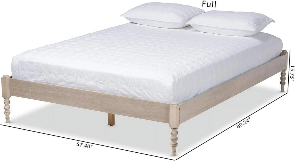 Antique White Oak Wood Full Size Platform Bed Frame S6499