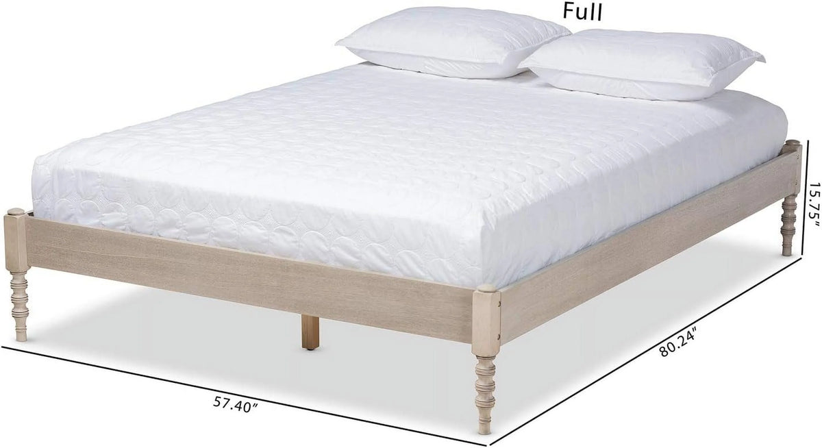 Antique White Oak Wood Full Size Platform Bed Frame S6499