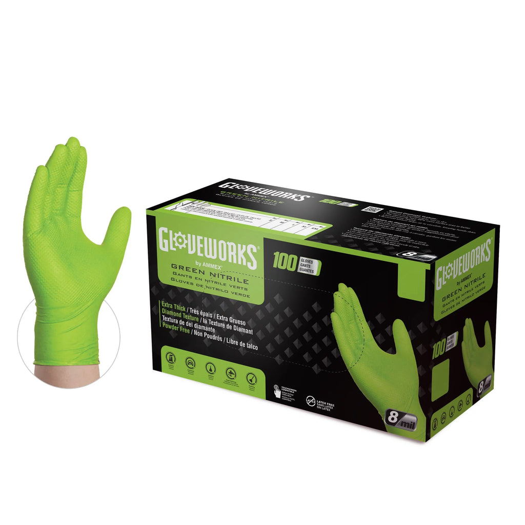 Green Nitrile Disposable Gloves 8 Mil XX-Large 1000/Case A2817