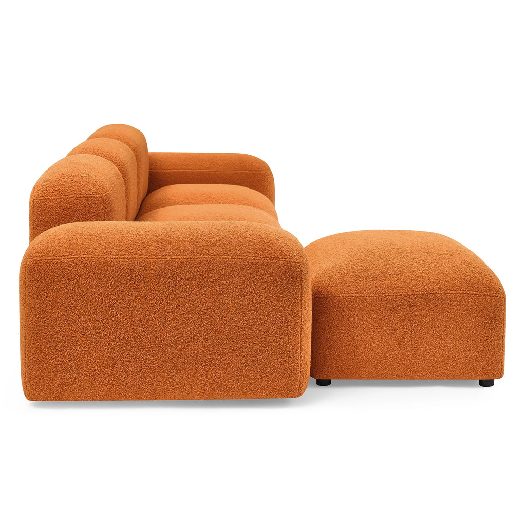 L-Shape Modular Sectional Sofa with 2 Pillows Teddy Fabric Orange Y32455