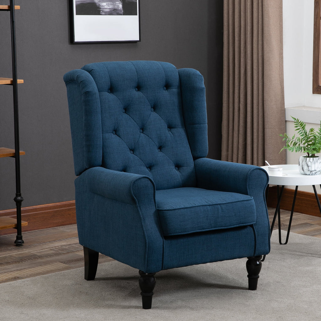 Blue Button-Tufted Accent Chair with Wingback R7622
