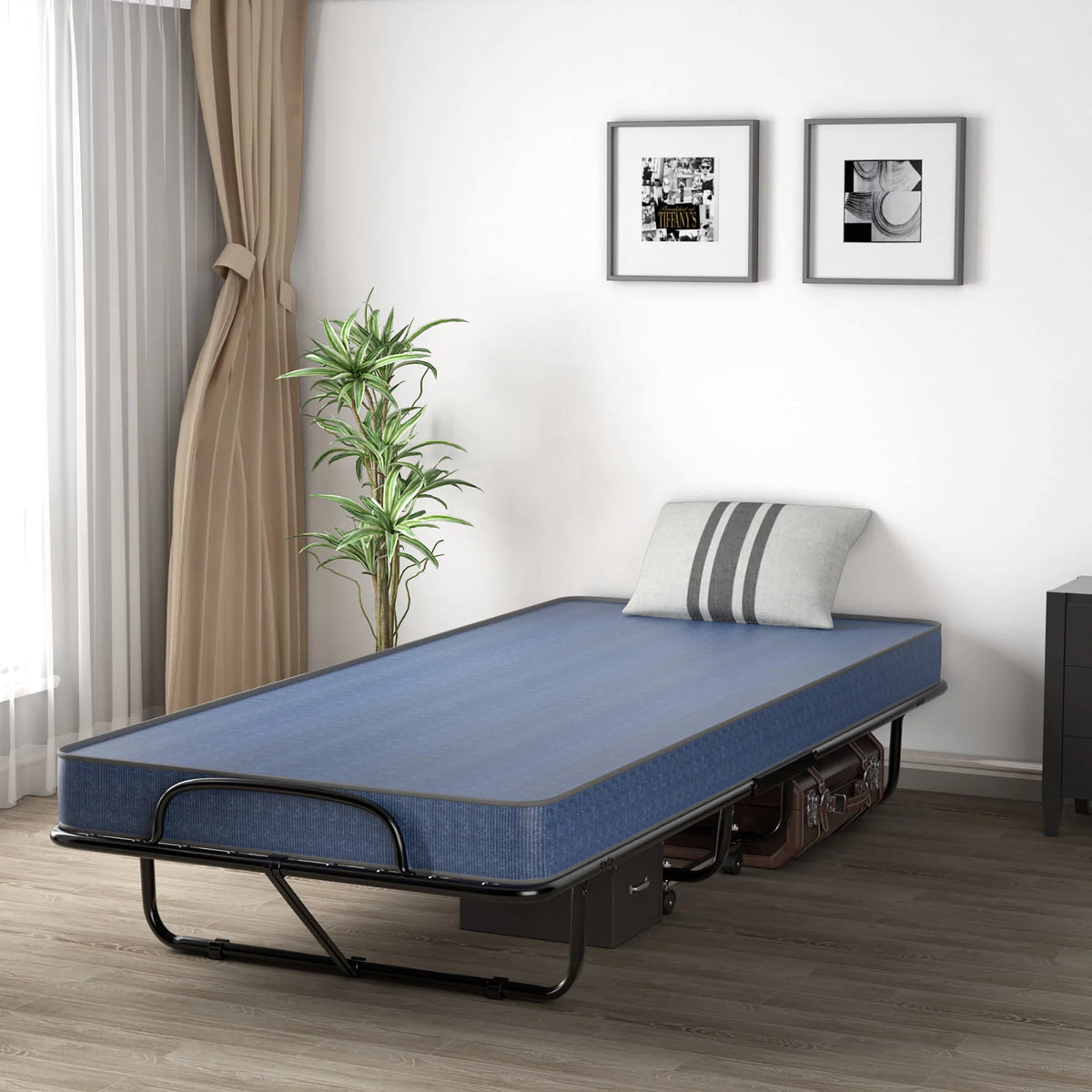 Folding Bed with Mattress Memory Foam Navy Z81494