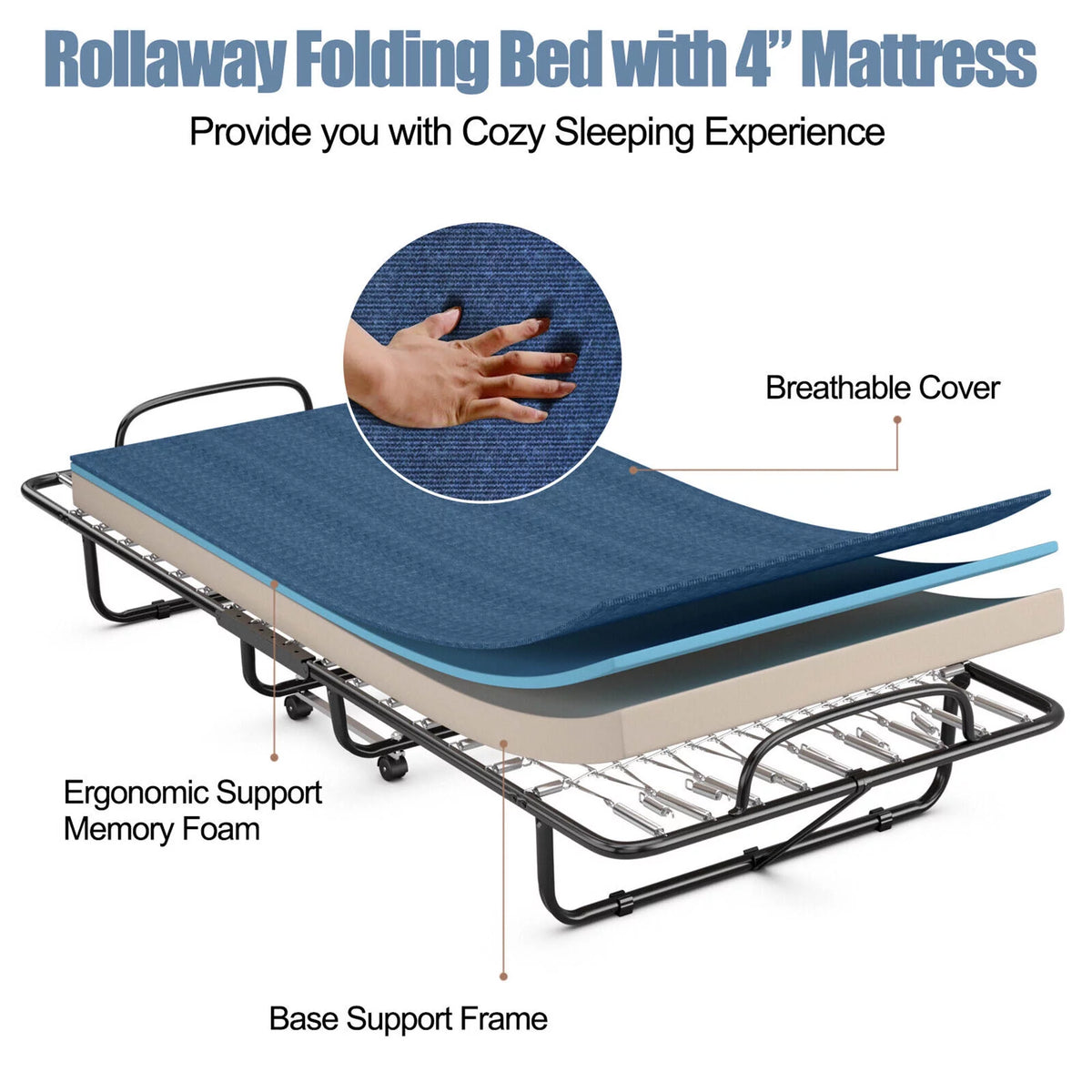 Folding Bed with Mattress Memory Foam Navy Z81494